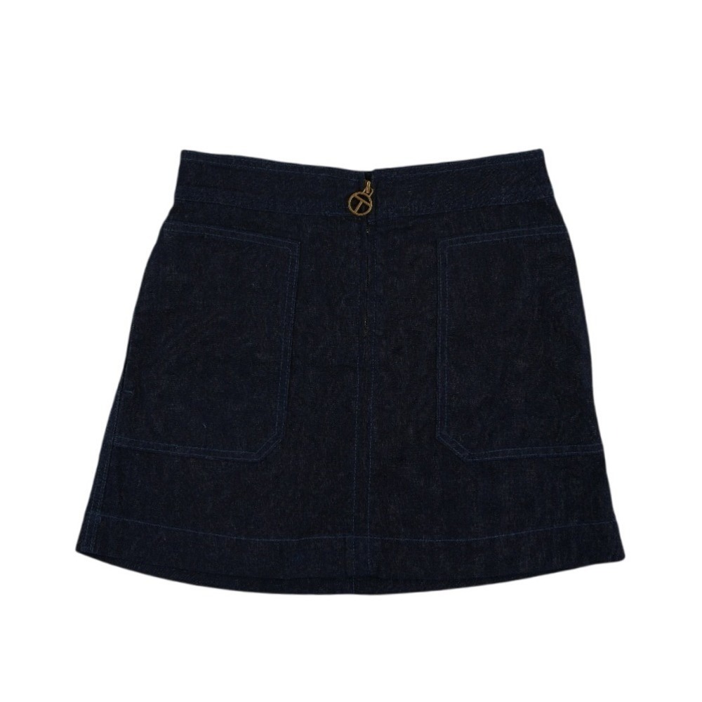 Tory Burch Blue Jean Mini Skirt Women's Size 6 Navy Denim Patch Pockets Gold